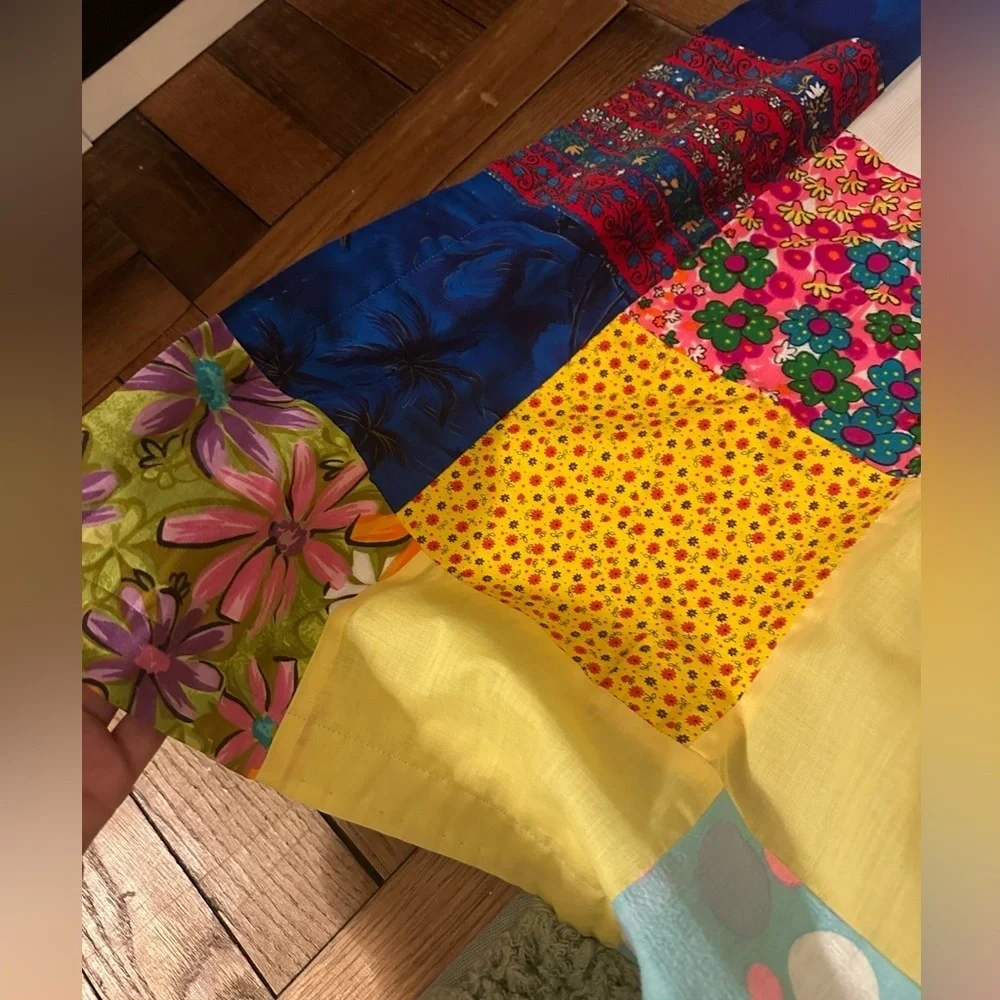 Colorful 60’s 70’s style handmade patchwork quilt blanket throw size twin